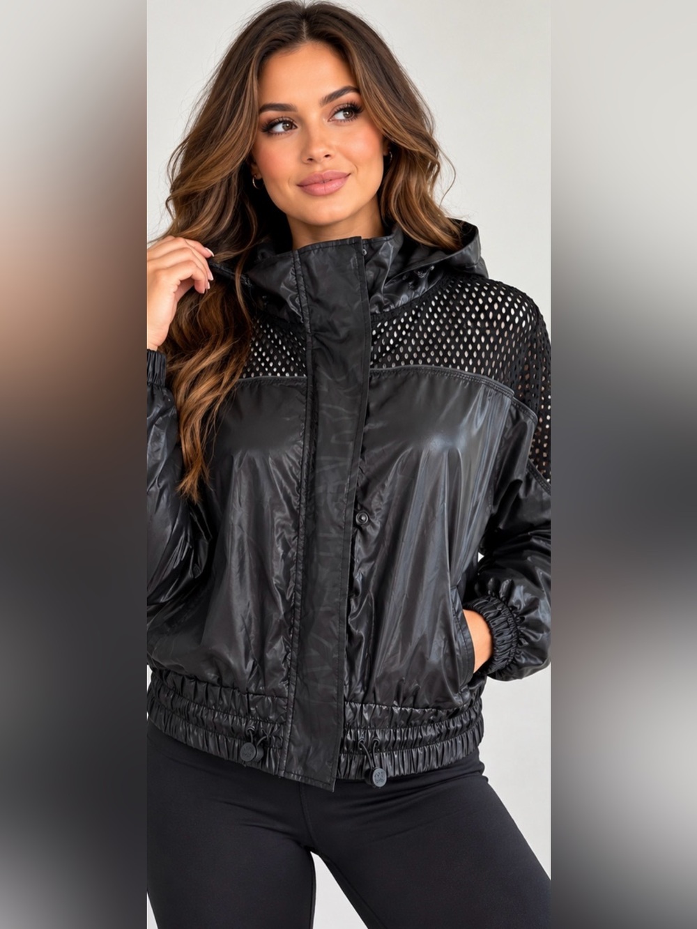 IVY PARK || Black Mesh Hooded Windbreaker Jacket. Sz. L.